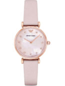 Emporio Armani Kappa Mother Of Pearl White Dial Pink Leather Strap Watch For Women - AR11130
